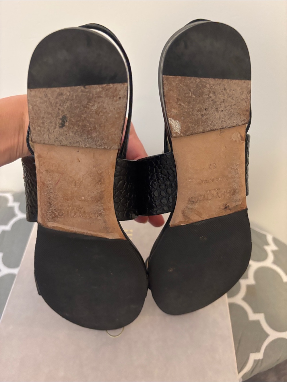 Jimmy Choo Black Croc-Embossed Leather Slingback Sandals - Picture 5 of 8